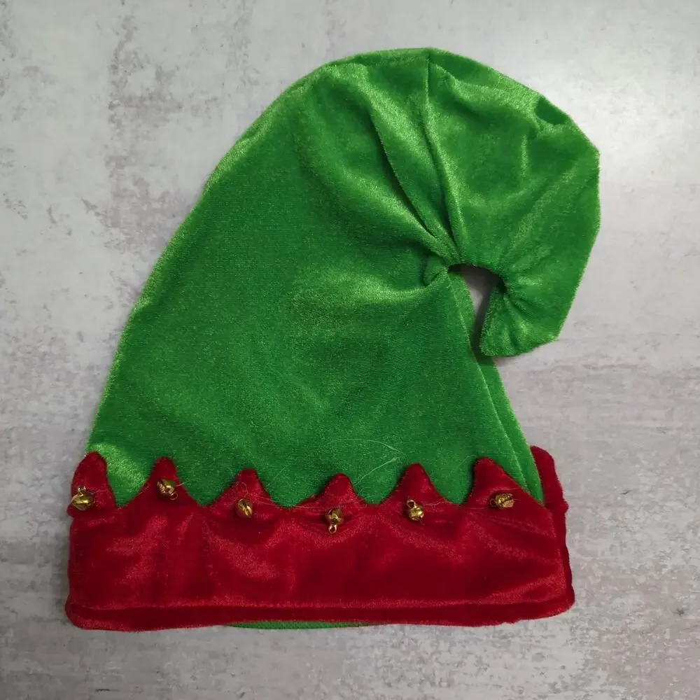 Girls Elf Costume Christmas Tunic Dress Belt Striped Socks Booties Hat 130 6-7
